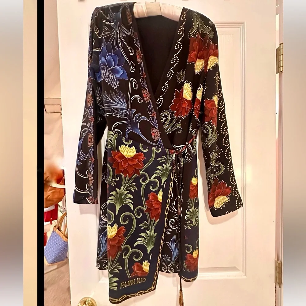 NWT Farm Rio x Anthropologie Mixed Arabesque Scarves Wrap Mini Dress - Picture 5 of 12